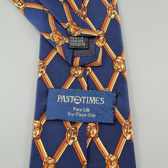 Past Times Navy / Gold Bust Faces Men's Tie 4" x 60" Vintage - Picture 4 of 4